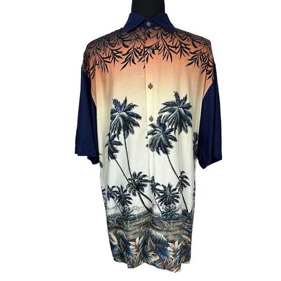 Pierre Cardin NWT Men's Hawaiian Sz SM Short Sleeve Shirt Palm Tree Sunset Rayon - Picture 1 of 7